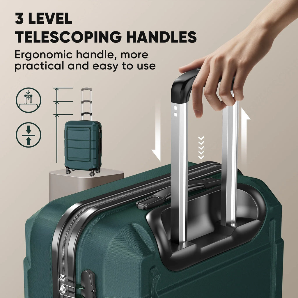 Suitcase Green 3 AEDILYS TSA Set, Hardside Sets, Piece Luggage Lock, ABS