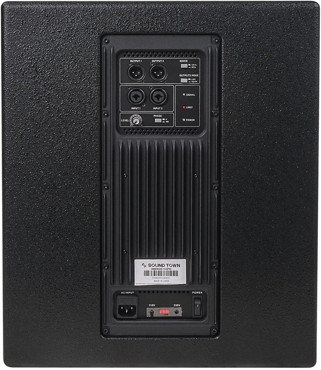 Black Class-D (OBERON-15SPW) Voice Magnet, PA/DJ 1400W 15" DSP Selectable oz Town 4" OBERON Coil, Sound Amplifier, 100 Subwoofer Birch Output Series LPF and Powered with Plywood, Modes,