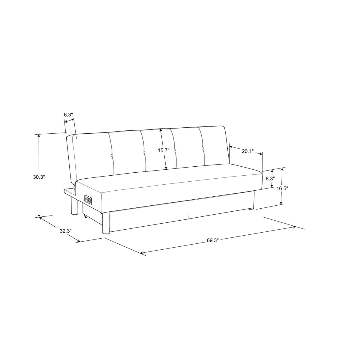 Fabric with and Serta Windsor Storage Power, Gray Futon