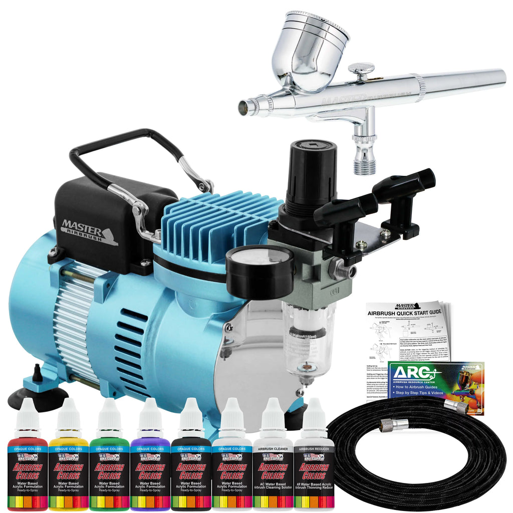 Colors Airbrushing Gravity 6 System Multi-Purpose and Airbrush - Compressor Primary Opaque Kit Air Acrylic Master Feed