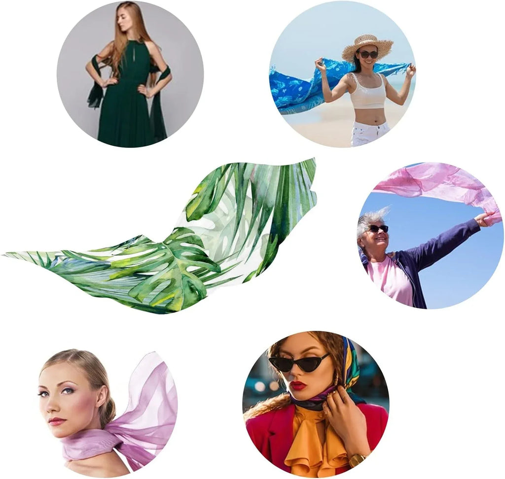 Scarves Hyjoy Long Green Leaves Scarf Girls Silk Lightweight Watercolor Neck for Women Shawl Wrap