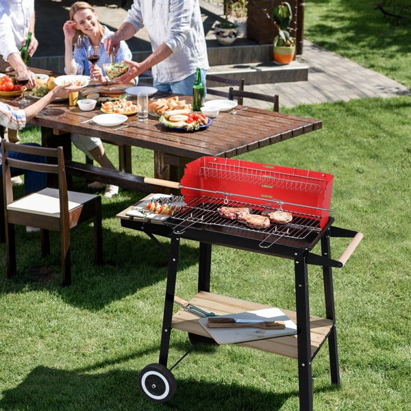 Heavy Coal Portable Cooking Wheels 27 Square for BBQ Barbecue Duty Grill Charcoal with Camping Grill Inch Backyard exterior Patio Small for