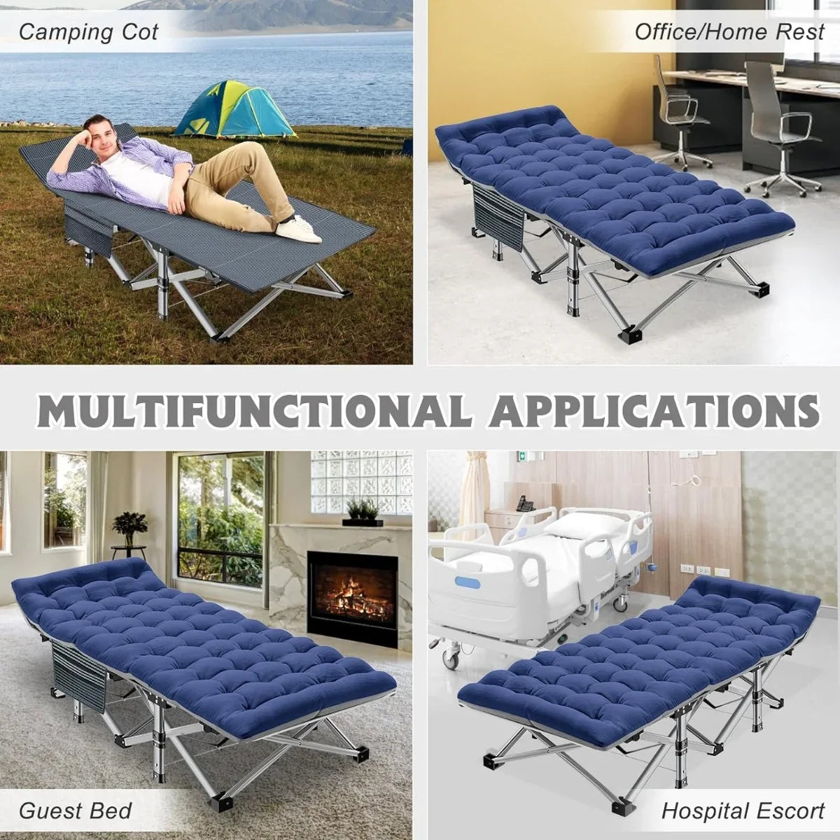Bag,1200 with exterior Adults, W/Mat Travel Bed Carry Oxford Heavy Layer Folding Camping Duty Cots D for Camp Cot