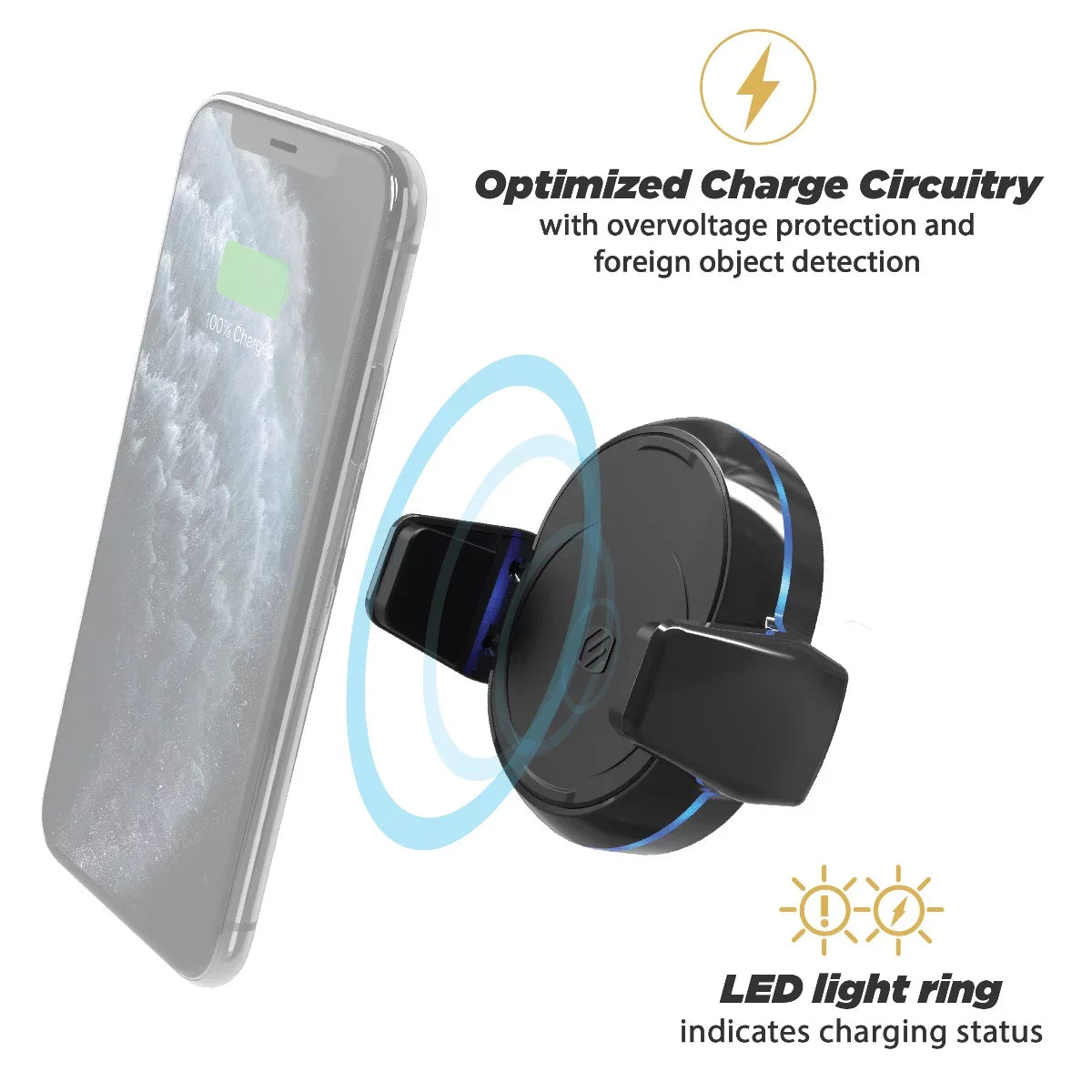 Scosche MGQVP-XTET Black Qi Mount Vent Charge3 10W - MagicGrip Wireless