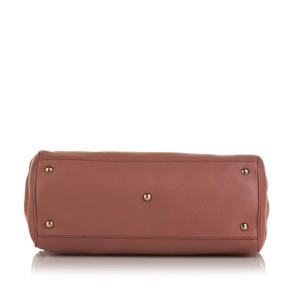 Satchel Pink Unisex Pre-Owned Shopper Bamboo Authenticated Calf Leather (Fair)