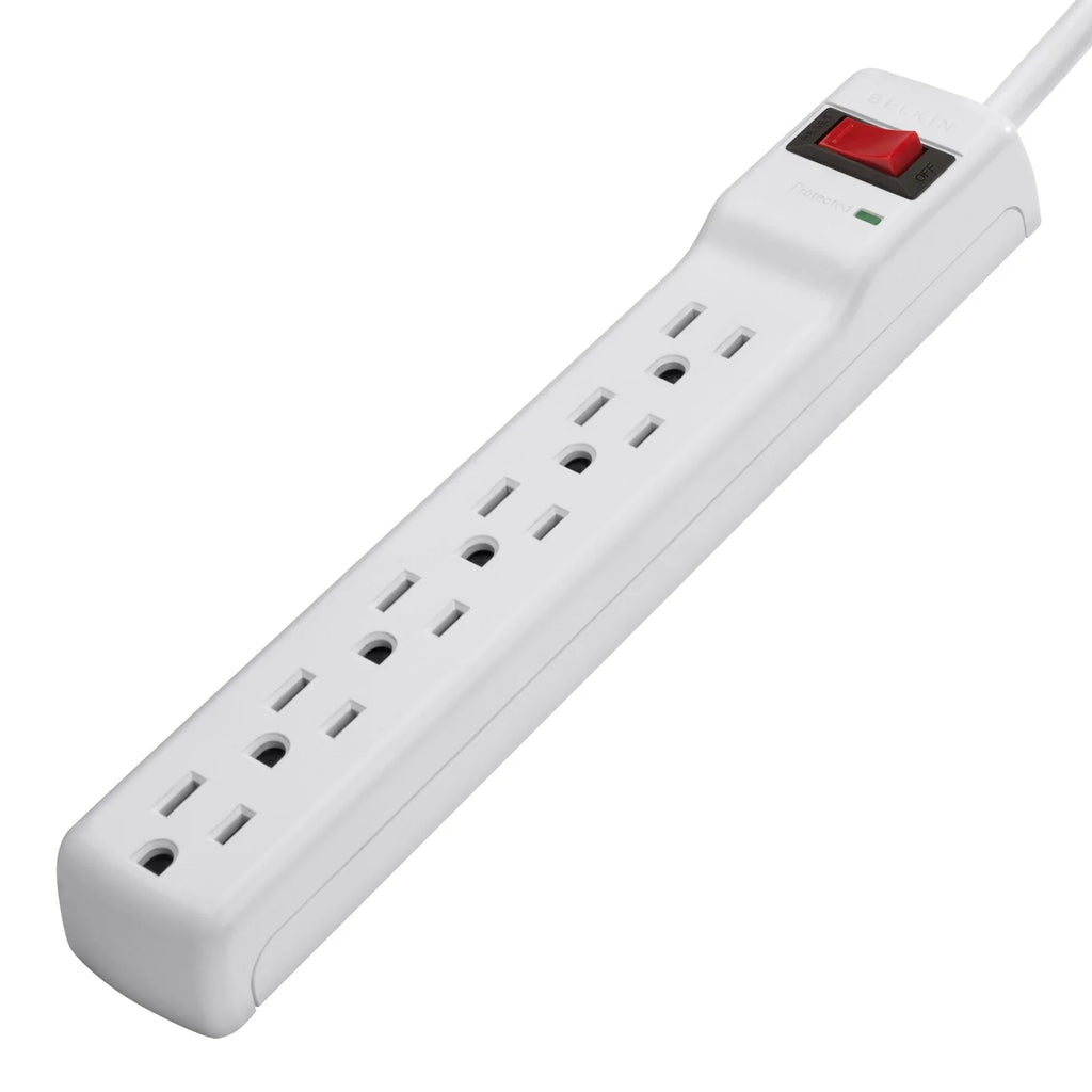 6 - - Extension AC Office, 2 Surge Outlets, 200 Home, Travel, Multiple Charging Heavy Duty White Protector Belkin for Phone Cord ft Long Pack) Brick Joules, Strip Metal Power Computer (2 Desktop &