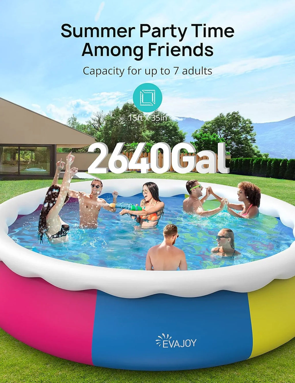 Inflatable 15ft Cover, *35in Pump, and Include 7 Ground Blue Cloth Filter Track Swimming Pool