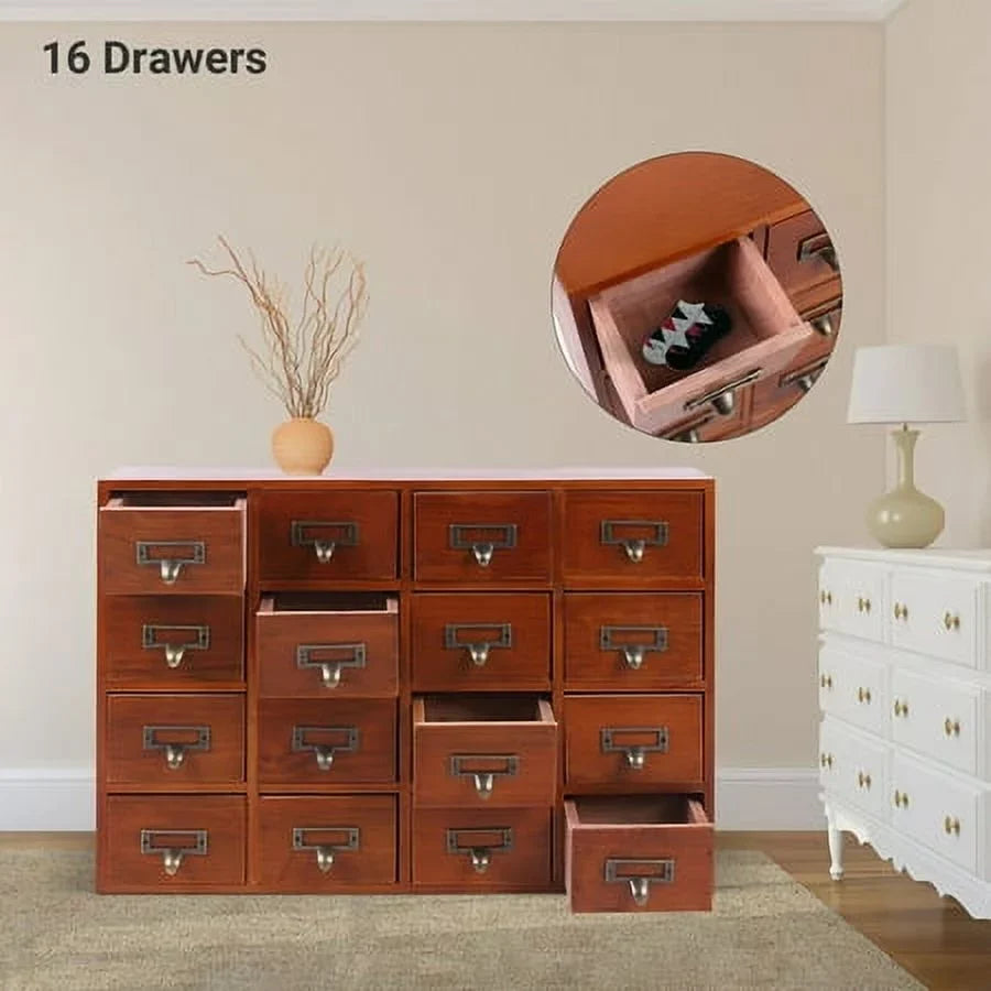 Cabinet Organizer 16 Storage Wood Desk Retro Drawer Box Apothecary Drawers