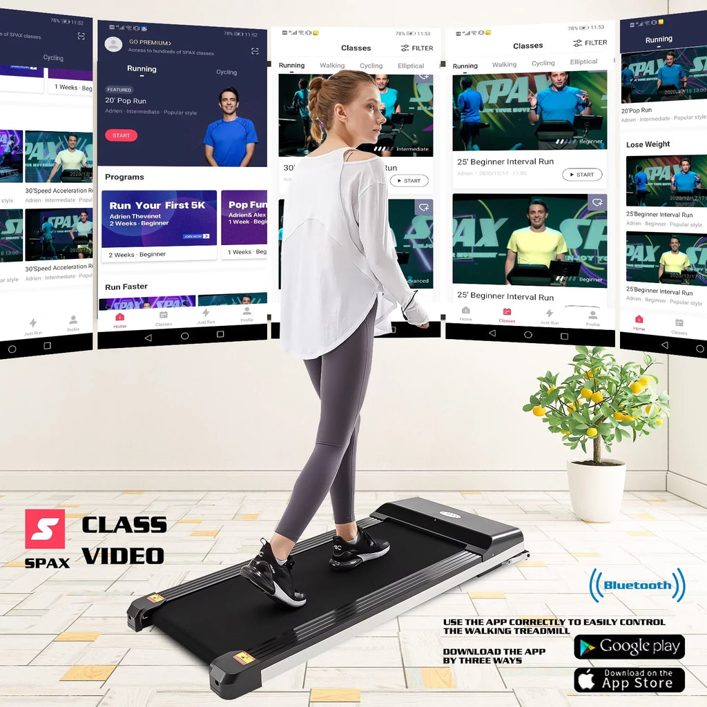 Portable Small Sport Treadmill Space Under & Flat Apartment LED Desk for Walking APP, without Assembling Machine Slim Treadmill Running Display and Pad with CoSoTower