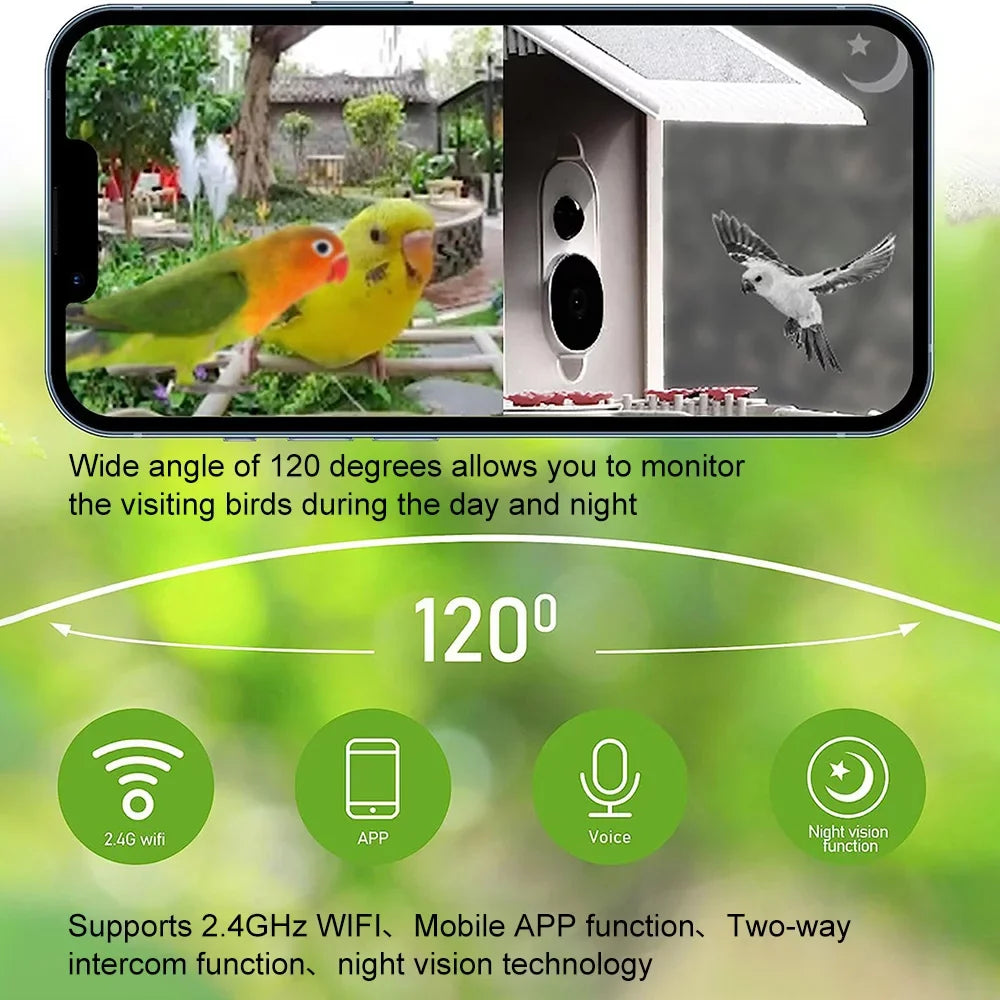 Bird Bird Real-time Smart Capture TF Detection Motion IP65 Bird Cards Species Waterproof Auto WIFI 1080P Carevas Camera Video Notification AI 128G and Identify Feeder
