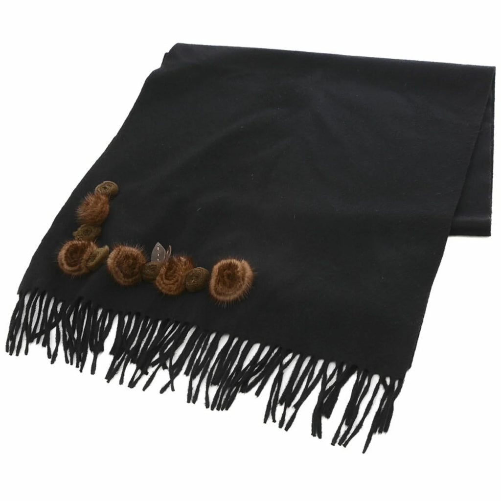 Cashmere 100% Pre-Owned Scarf Stole (Good) Motif Black Flower Fendi