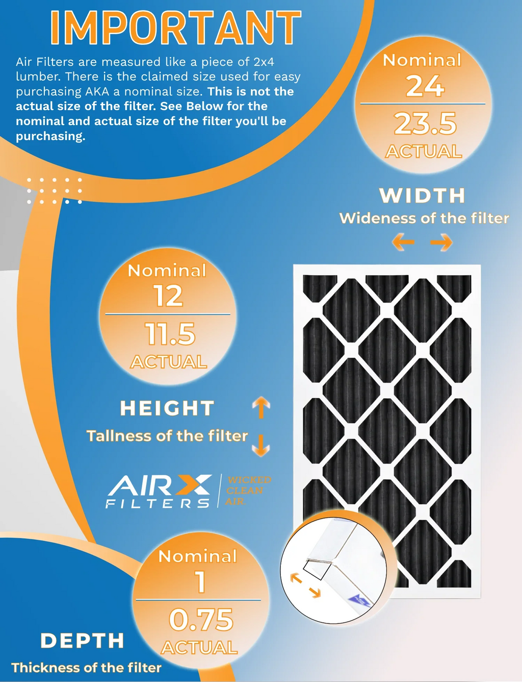 AIRX CLEAN AIR. USA MPR - 8 Rating, Filters Comparable WICKED Air Odor Filter in Made to Pack 12x24x1 by Retention FPR MERV of FILTERS 700, Furnace Filters 12 5, Pet