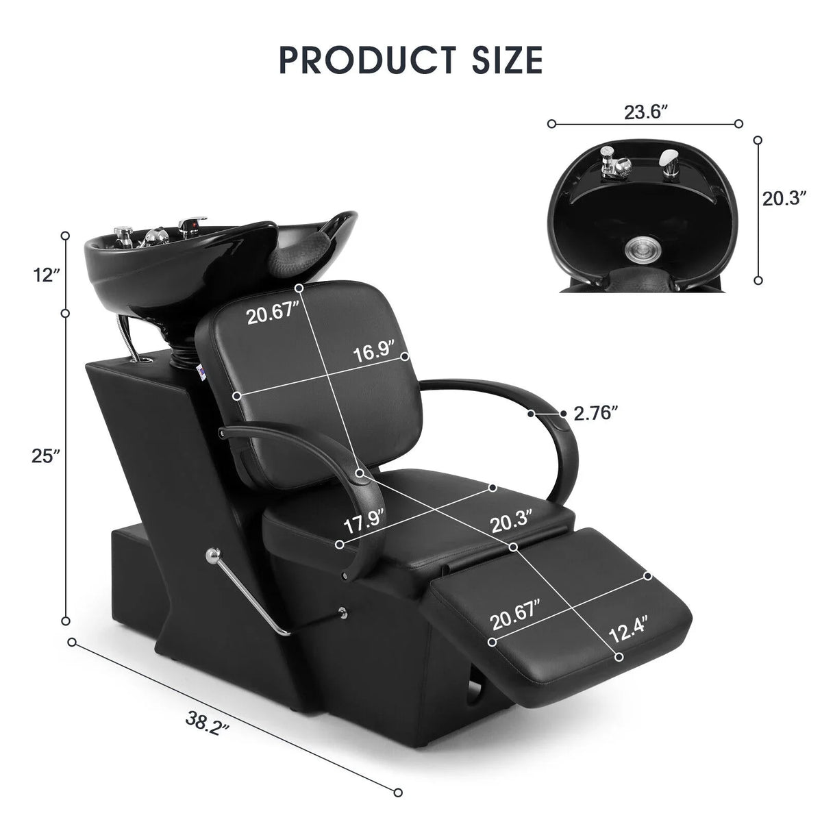Adjustable Ceramic Beauty Hand Shampoo Tattoo Artist Bowl, Chair Backwash Footrest Salon and Black Spa Sink Bowl with