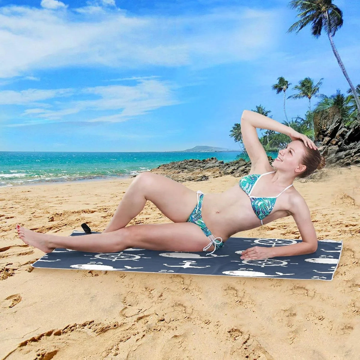（429） - Lightweight Cartoon Towels Camping Oversized Holiday Towel Towel Travel Compact Whale Super Anchor - for Retro Quick Beach Swimming Bestwell Dry Absorbent