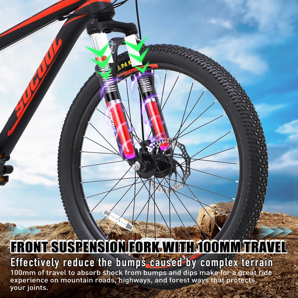 21 Dual Inches Disc BK2231YZ Brake Suspension Bicycle, Black, 26 MTB Mountain Folding Dual Bike Speed Bike