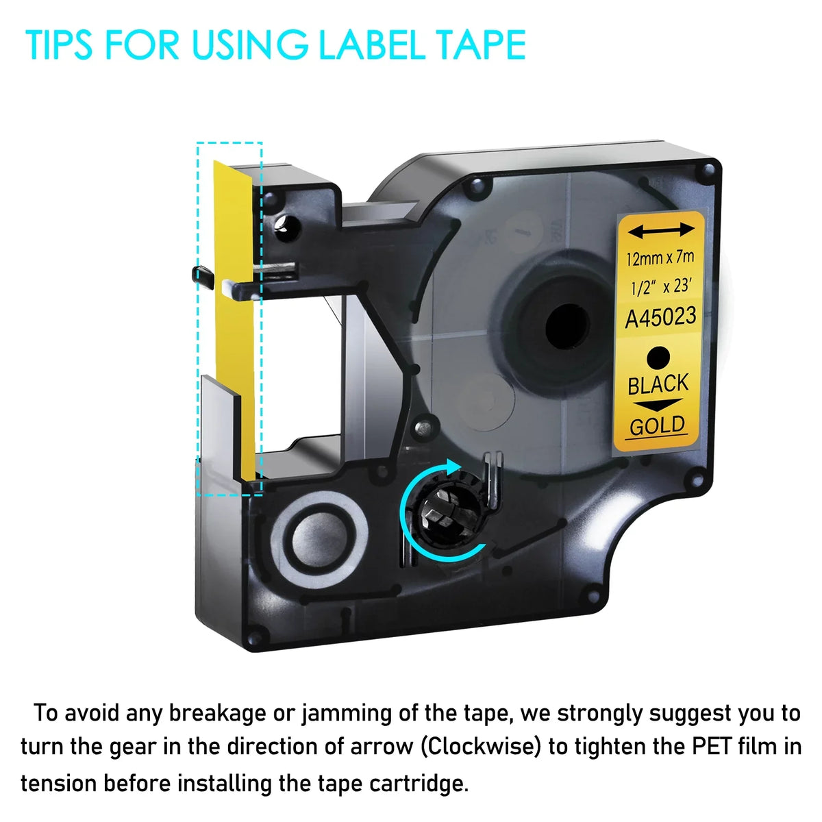 12mm Compatible 7m Gold DYMO 45023 50PK LabelManager for Maker LabelPoint LabelWriter on Label D1 Label Tape Black GREENCYCLE for