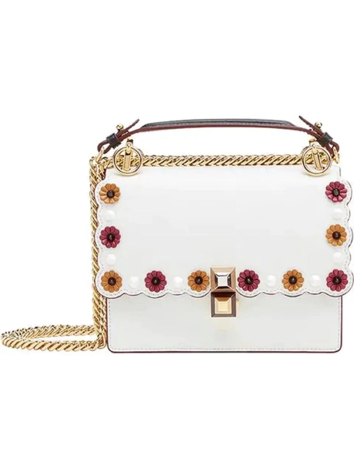 Flowers Leather Multi Kan Color Chain Fendi New White I Bag