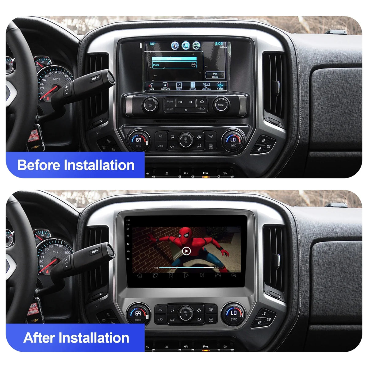 Touchscreen 10.1 Stereo Sierra with for Camera Inch Android 2+32G Auto/GPS/Bluetooth/FM/Backup Chevrolet 10 Built-in Double Din Radio Carplay/Android Silverado/GMC Car Wireless 2014-2018