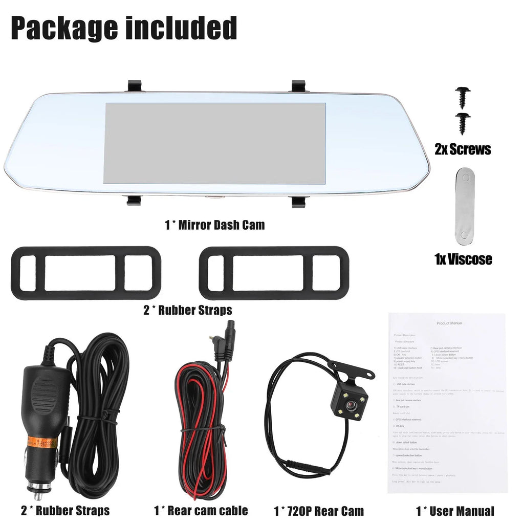Lens and for View Wide-Angle Car Dual Mirror Vision, Dash Screen Cars, with Camera Touch Cam G-Sensor, Detection, Night 1080P EEEkit Mirror Camera Front 7inch Camera, 170° Rear Motion Dash