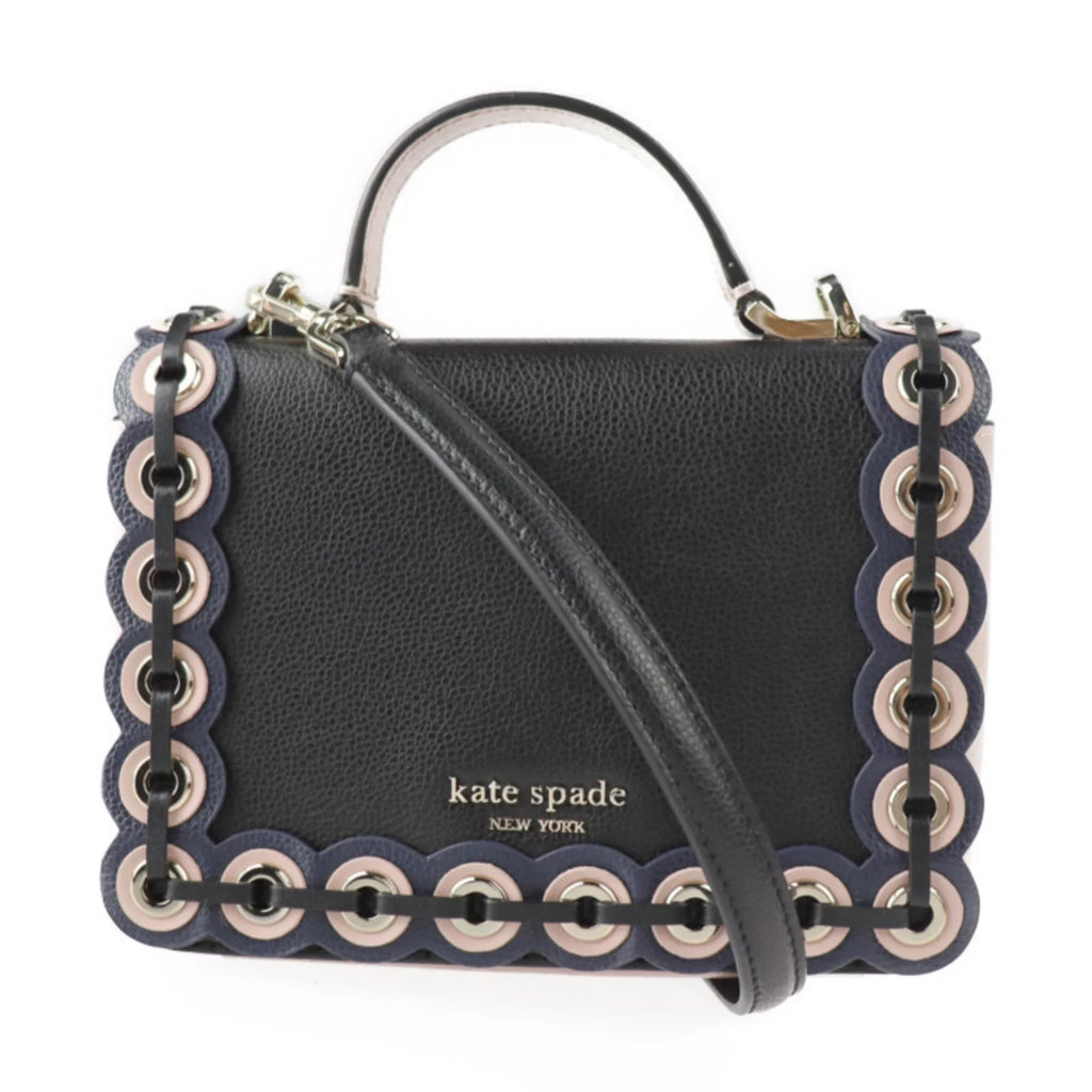 2WAY punching hardware handbag drive (Good) grommet pink Patternson black Spade Maisy WKRU5899 shoulder gold Pre-Owned beige leather bag Kate