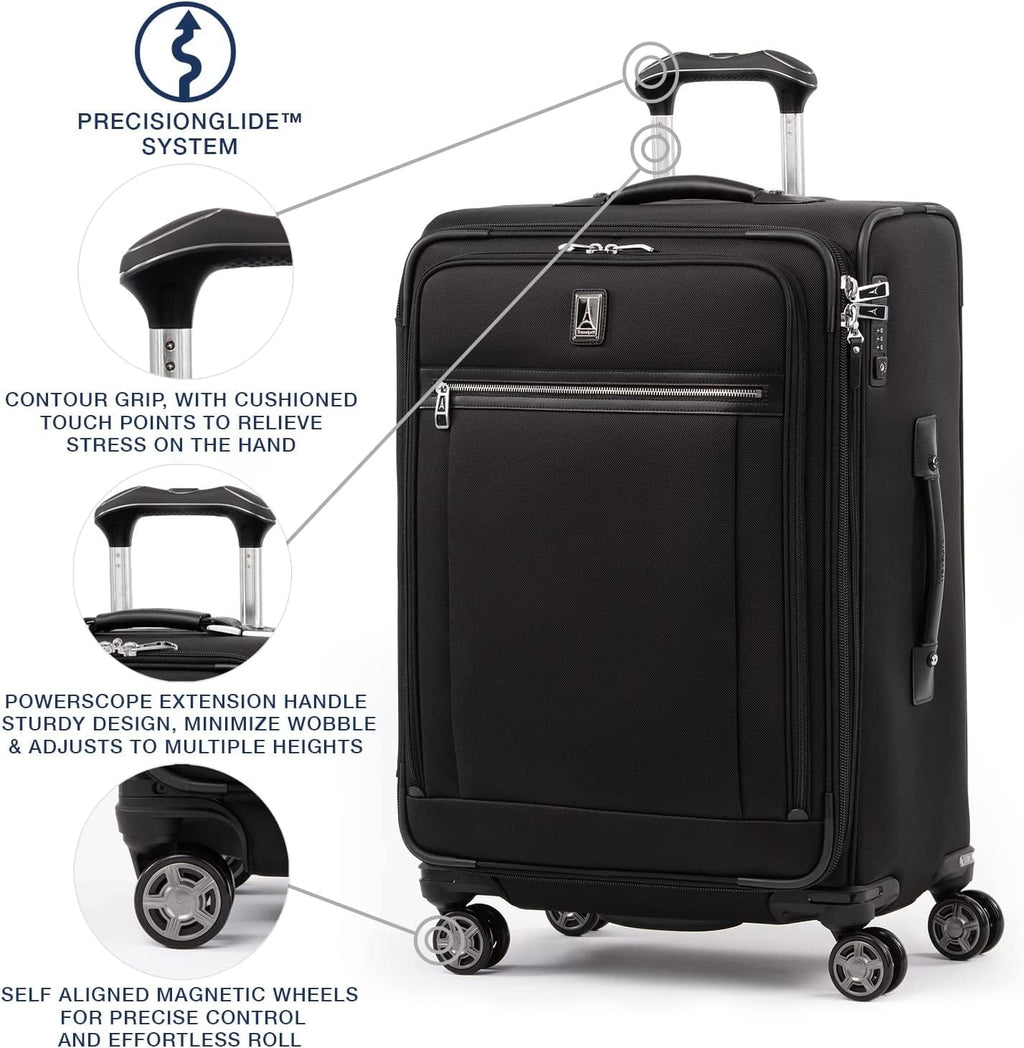Luggage, 25-Inch TSA Checked 25-Inch Lock, Checked Wheel Women, Black, Elite Softside Spinner Suitcase, Travelpro Expandable Medium Men and 8 Platinum Black Shadow Checked-Medium Shadow