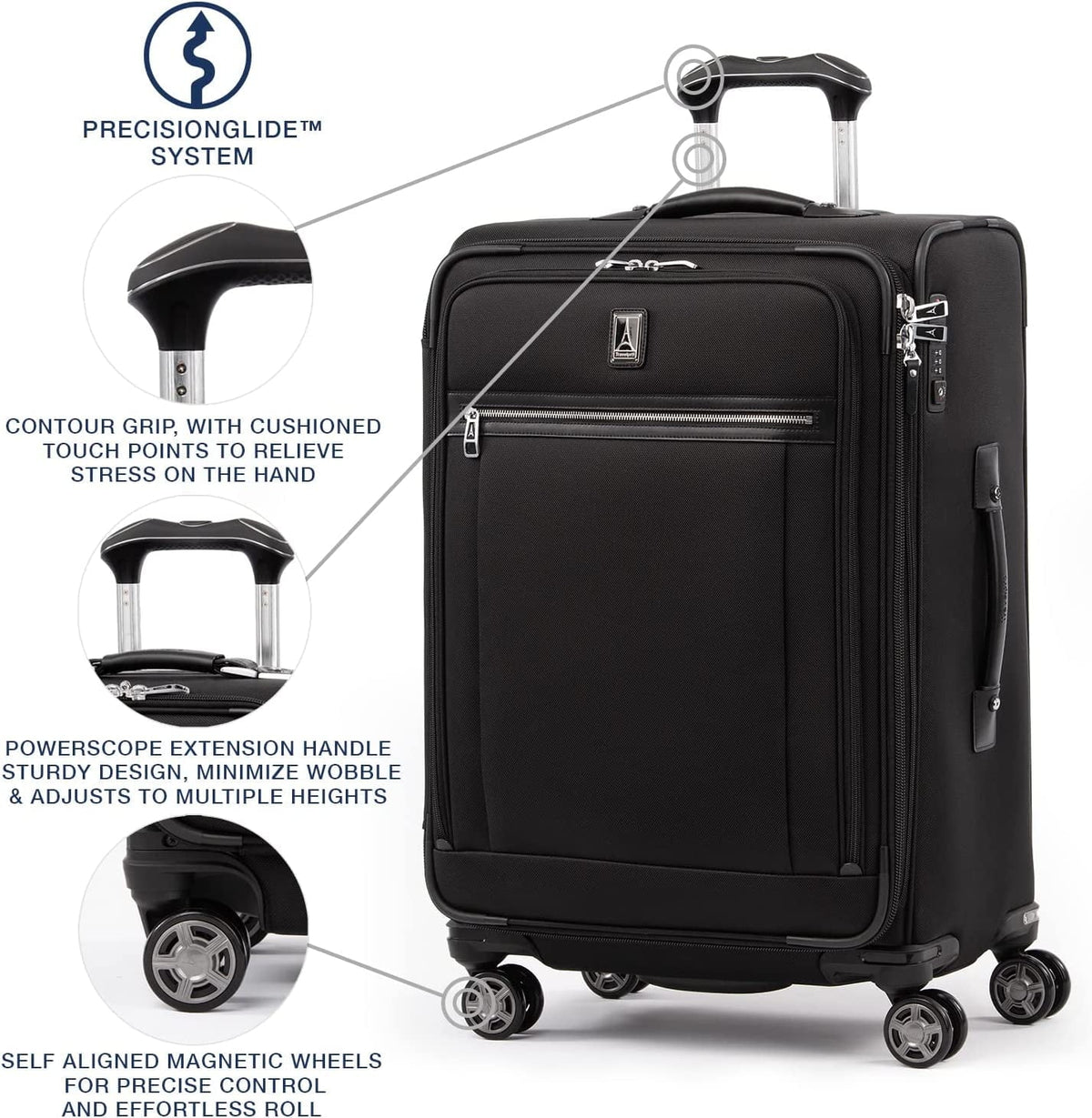 Luggage, 25-Inch TSA Checked 25-Inch Lock, Checked Wheel Women, Black, Elite Softside Spinner Suitcase, Travelpro Expandable Medium Men and 8 Platinum Black Shadow Checked-Medium Shadow