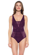 XS One-Piece Belted Color $128 dimension MSRP Play Virtue Merlot Rebecca
