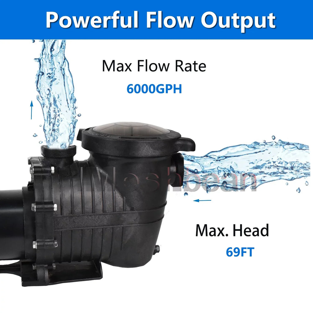 6000GPH, Circulation, 1.5HP Swimming iMeshbean 110V-230V, Max Pool liquid Above Motor Swimming w/ 69FT, Strainer and Pool Head Ground Pump, In-ground Basket Inground Pool for