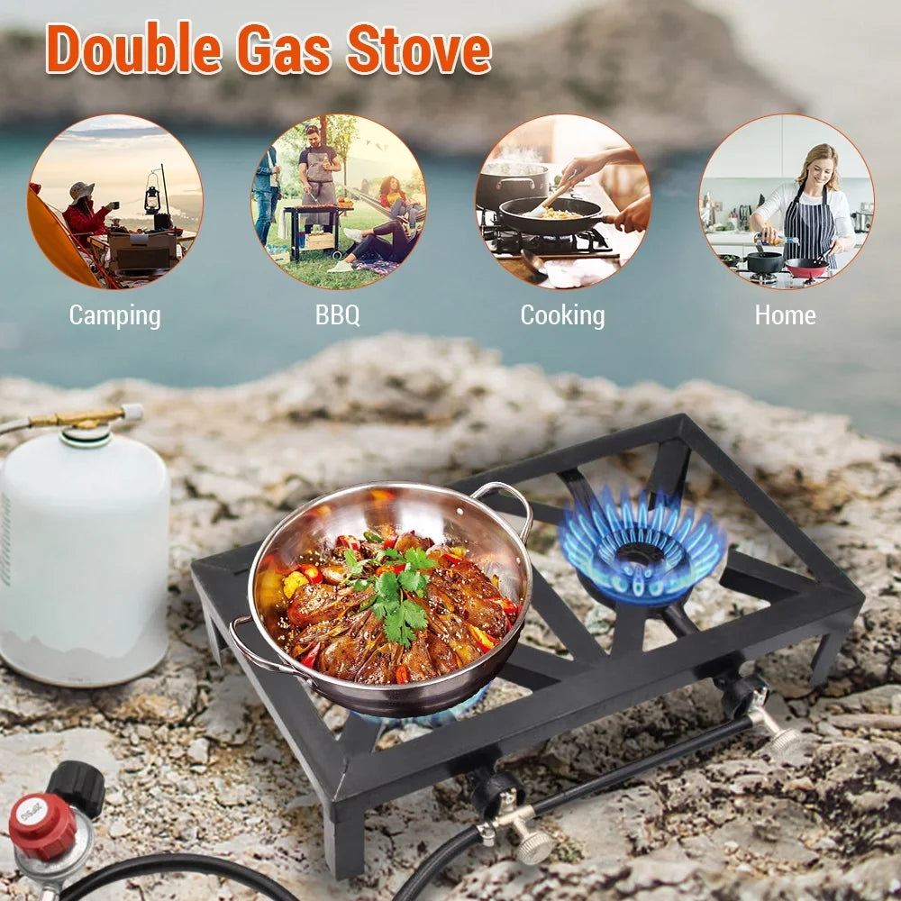 Iron Cooking for Stove Lixada Propane Camping Gas dimension Patio Standard Double BBQ Cast