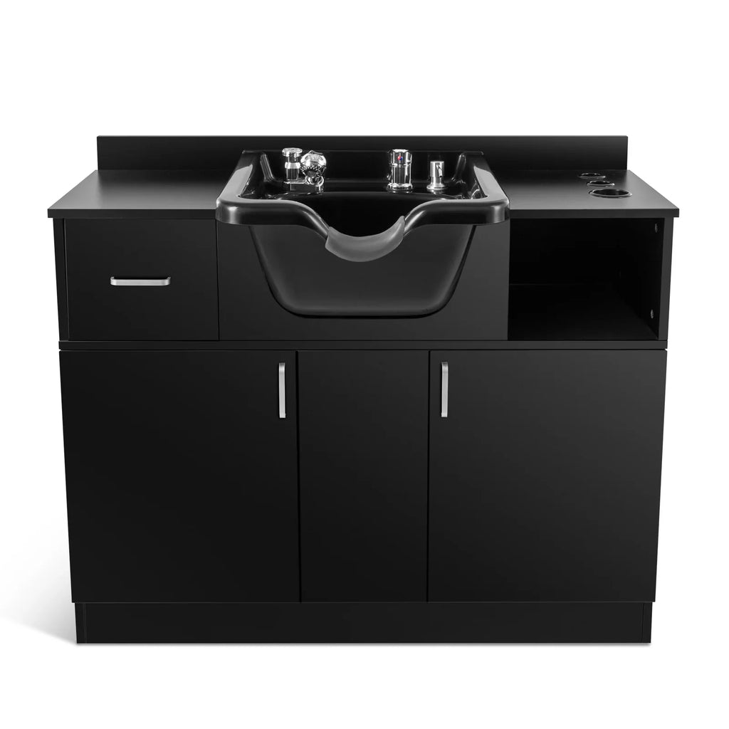 Station Sink with Artist Holes,P hand Shampoo Trap,Drawer(Black) Hair Beauty USB,Hair Salon Backwash Dryer