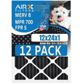 AIRX CLEAN AIR. USA MPR - 8 Rating, Filters Comparable WICKED Air Odor Filter in Made to Pack 12x24x1 by Retention FPR MERV of FILTERS 700, Furnace Filters 12 5, Pet