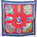 CUIRS Carre90 Pre-Owned Hermes Multi-color,Navy,Red Silk Scarf (Good) Women's DESERT Color DU