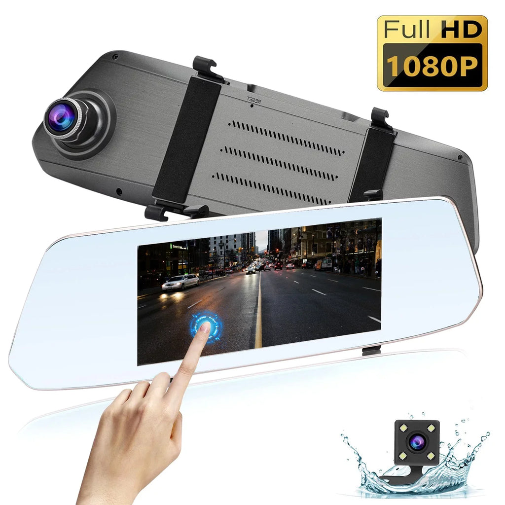 Lens and for View Wide-Angle Car Dual Mirror Vision, Dash Screen Cars, with Camera Touch Cam G-Sensor, Detection, Night 1080P EEEkit Mirror Camera Front 7inch Camera, 170° Rear Motion Dash