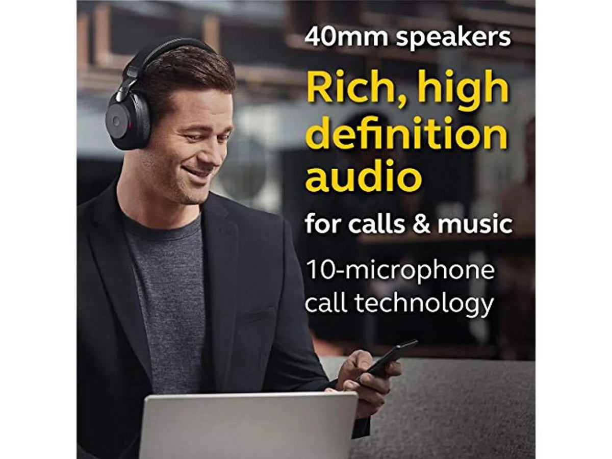 Battery Calls Wireless Life, Noise Bluetooth UC Advanced Cancelling Headphones Wireless Headphones 85 Music, Headset Hours for with Link380a, Stereo, and of Evolve2 37 Jabra Black -