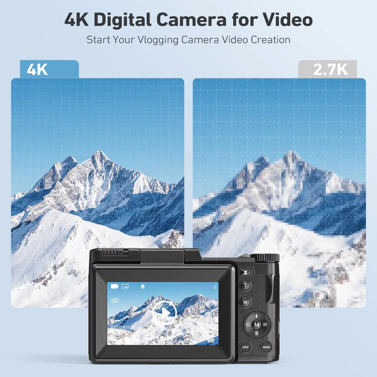 3’’ 4K Camera Digital Screen Vlogging Function Flash, Photography with Liftable 16X & Digital Camera YouTube Zoom Camera for Macro 48MP 180°Flip MARVUE