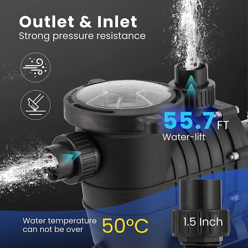 with Above Strainer 2.0hp Denest Pool Swimming and Inground/ Connectors Pump Ground Basket Hbp1500ⅱ 1500w