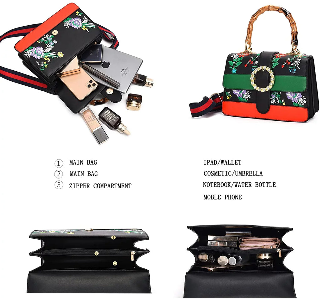 for Detachable Trendy women Bamboo Handbag top wide Satchel Asge shoulder strap bags crossbody Medium handle Bags with bag Vintage Shoulder