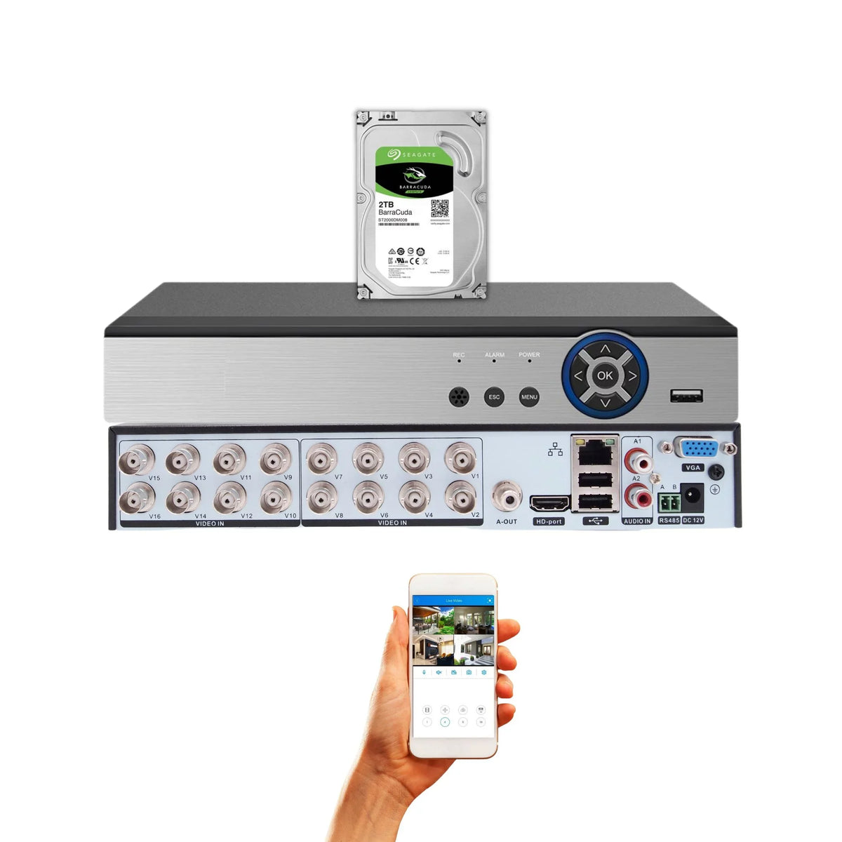 Office TVI DVR Channel Security CCTV Digital HD Recorder H.265 AHD 2TB 16 Evertech CVI with Standalone Home Storage Analog Video