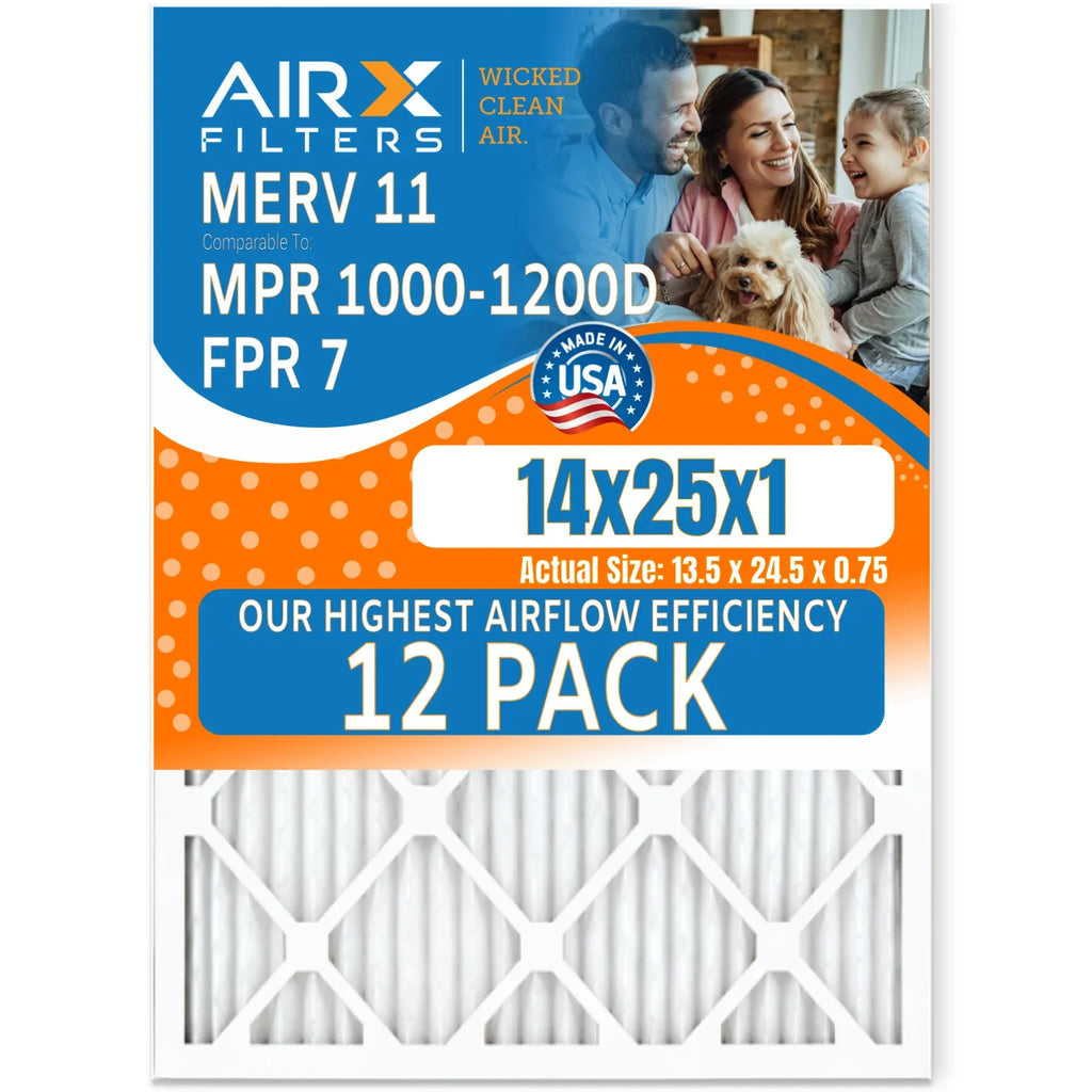 by 14x25x1 AIR. FILTERS in Pack of 1000, AIRX Rating, Pack Furnace of Filters High 7, Filters Comparable WICKED 12 1200, 12 USA to 11 FPR Made MERV Air Furnace Efficiency Filter MPR MPR CLEAN