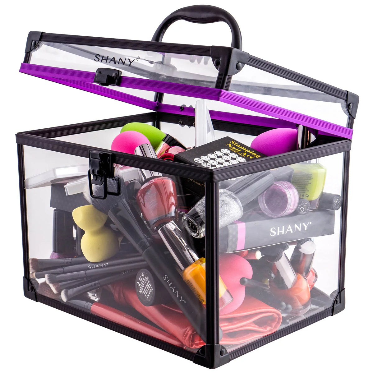 Organizer Case Bag - Large with Train Closure Extra Accents Case Travel and SHANY Makeup - and Toiletry Black/Purple Secure Cosmetics Clear Clear