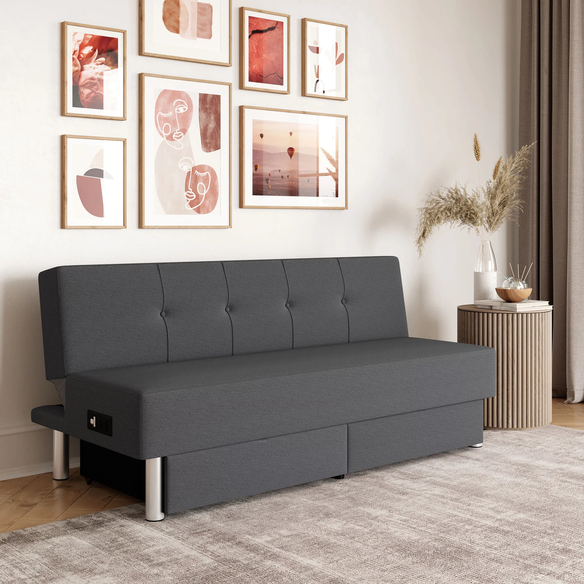 Fabric with and Serta Windsor Storage Power, Gray Futon